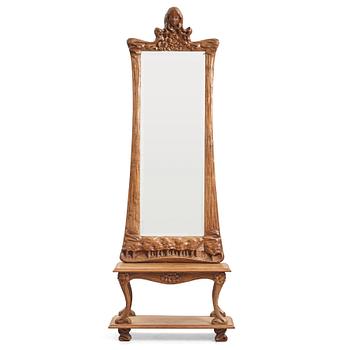 Edvard Nilsson, an Art Nouveau sculptured mirror with table, Sweden , early 20thC.