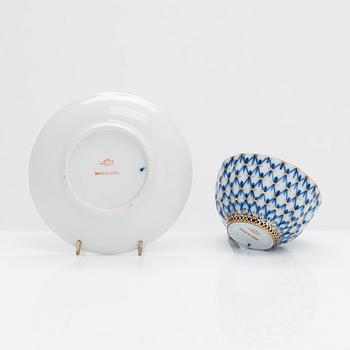 Teservis, 9 dlr, porslin, "Cobalt net", Lomonosov, Sovjetunionen.