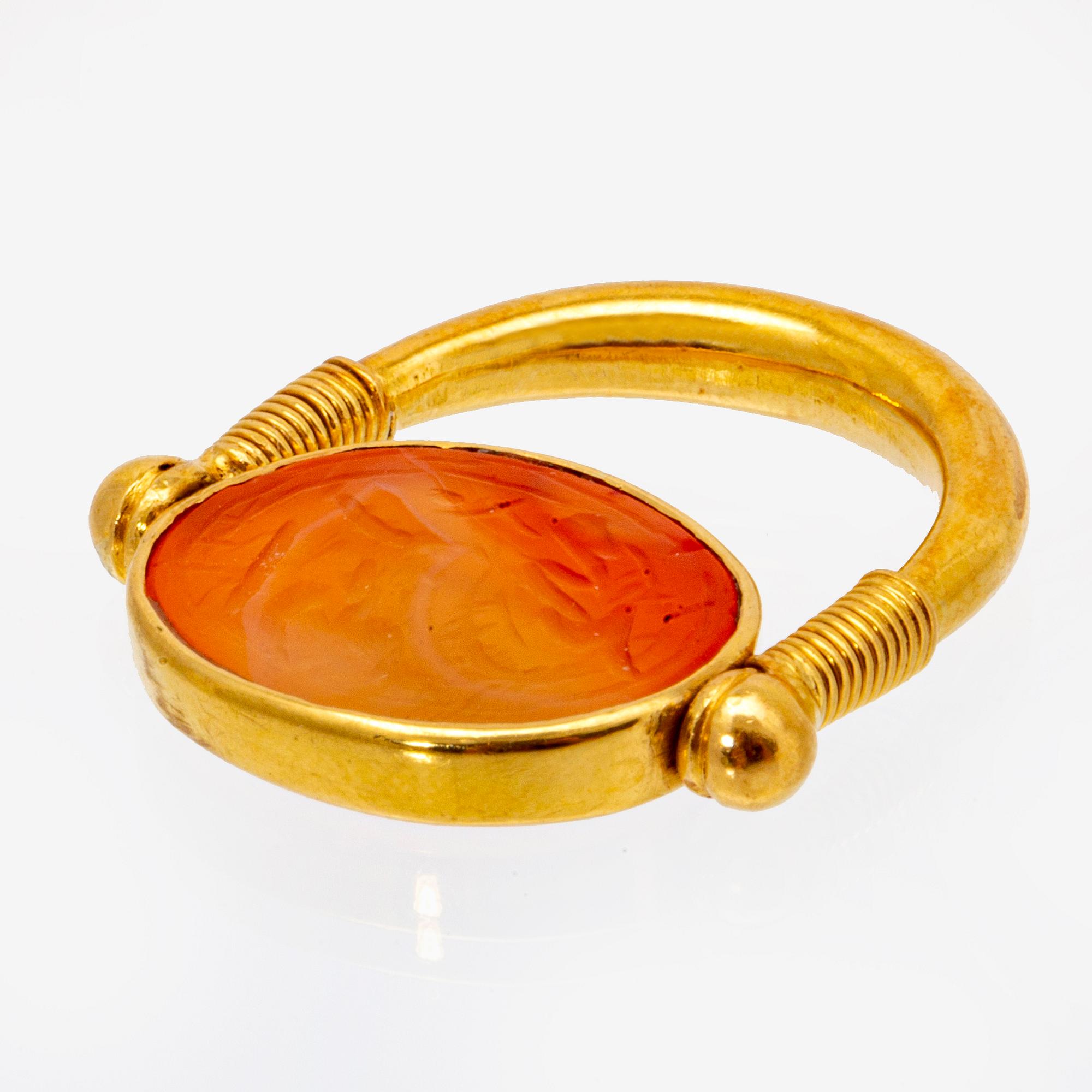 Ring and pendant, 18k and 14K (pendant), carnelian inscribed.