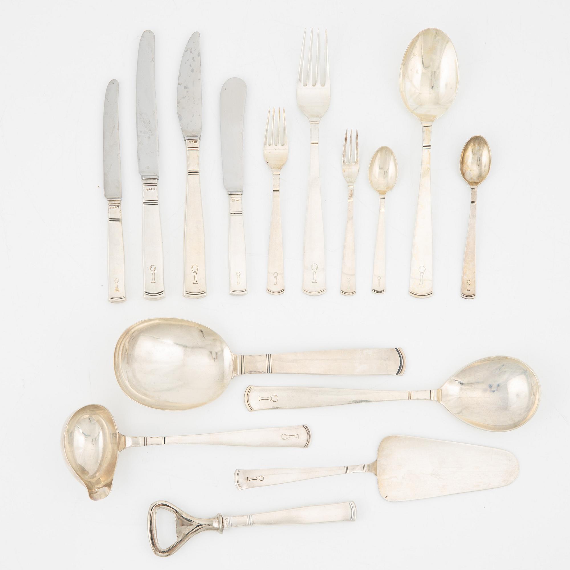Jacob Ängman, a 152-piece silver flatwear set, 'Rosenholm', GAB, Sweden, 1944-75.