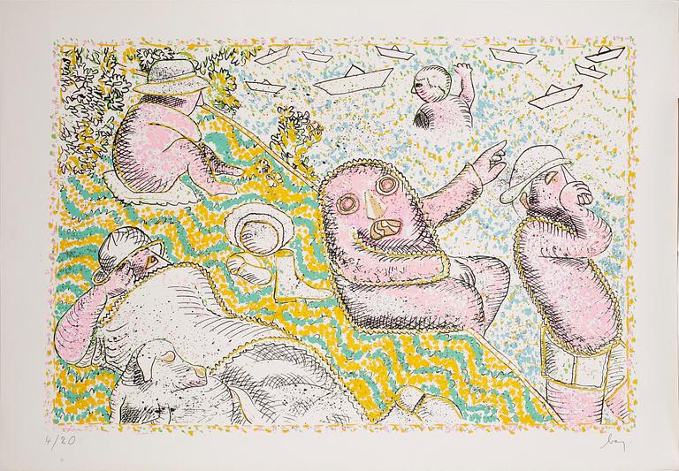 ENRICO BAJ, blandteknik, signerad och numrerad 4/20.