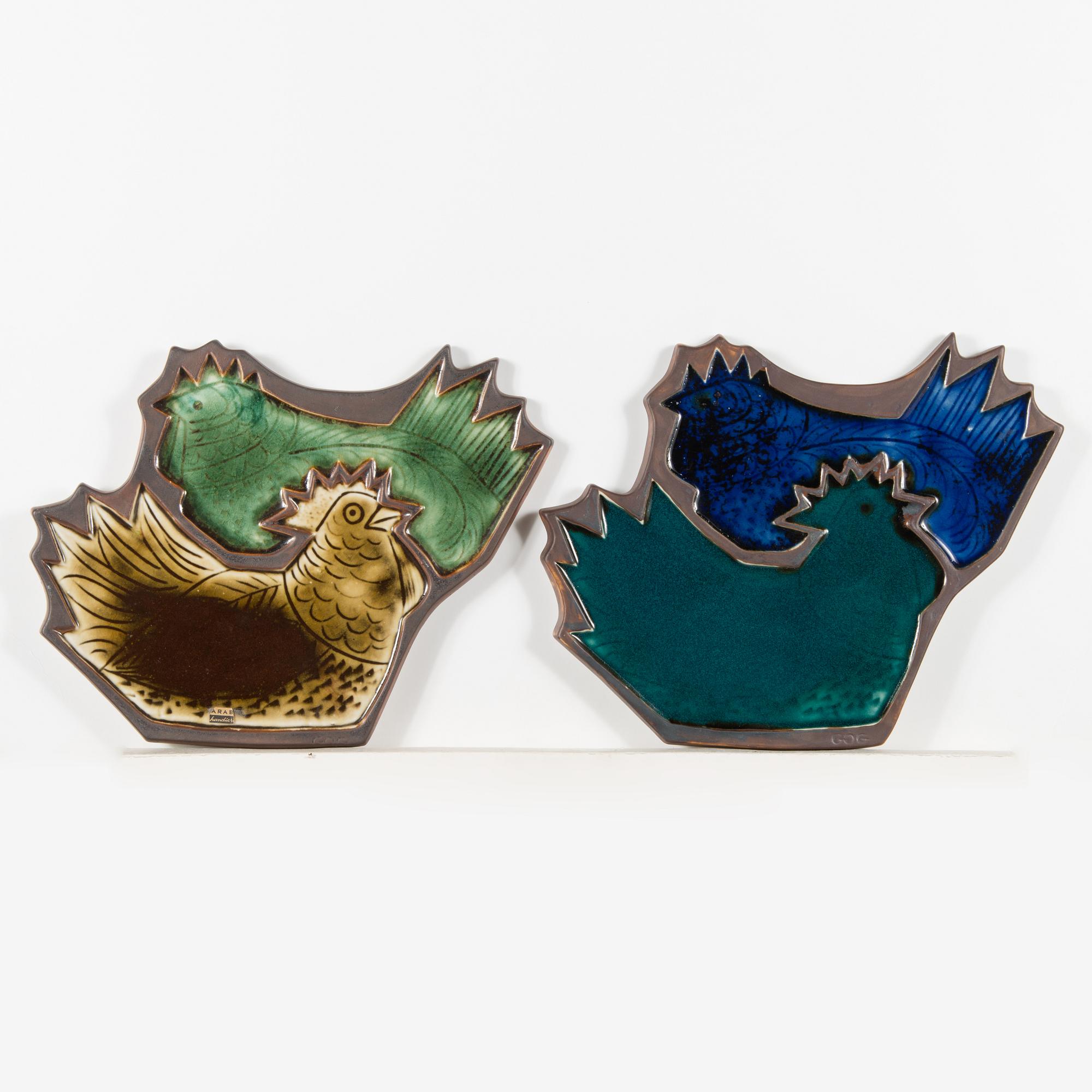 Gunvor Olin-Grönqvist, reliefer, 2 st, stengods, signerade GOG Arabia, Finland.