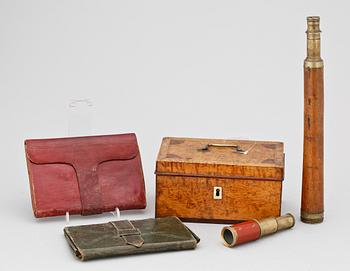 SKRIN SAMT 2 st TUBKIKARE OCH PLÅNBÖCKER, 1800-tal.
