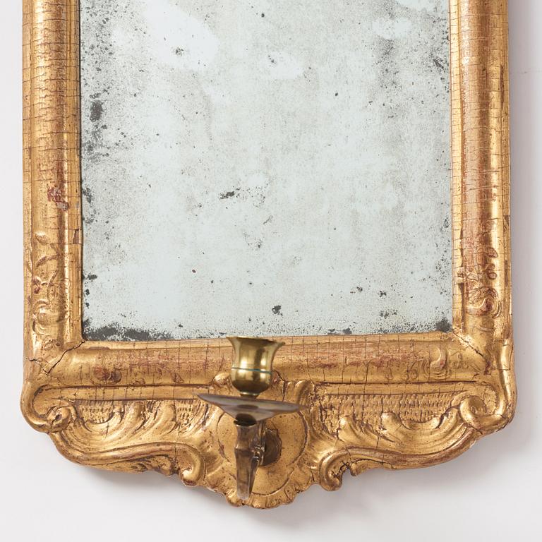 Spegellampetter, ett par, snarlika, för ett ljus, Stockholmsarbeten, 1700-talets andra hälft, Rokoko.