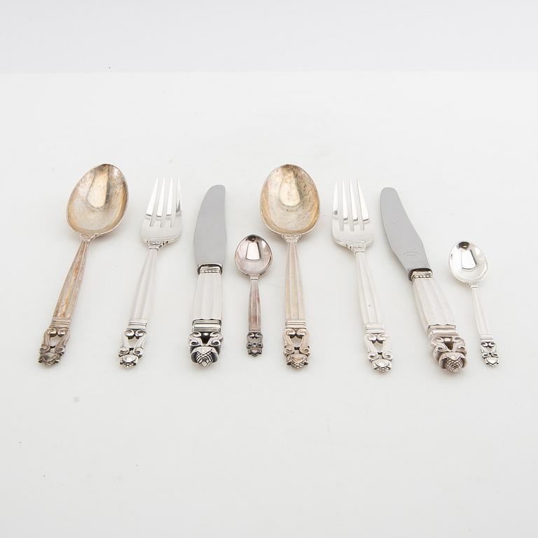 Johan Rohde, bestick  38 dlr "Konge/Achorn" sterlingsilver för Georg Jensen efter 1945.