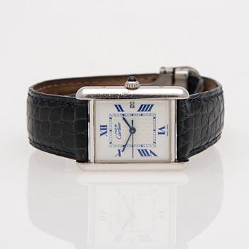 ARMBANDSUR, herr, Must de Cartier, sterling silver, läderarmband.