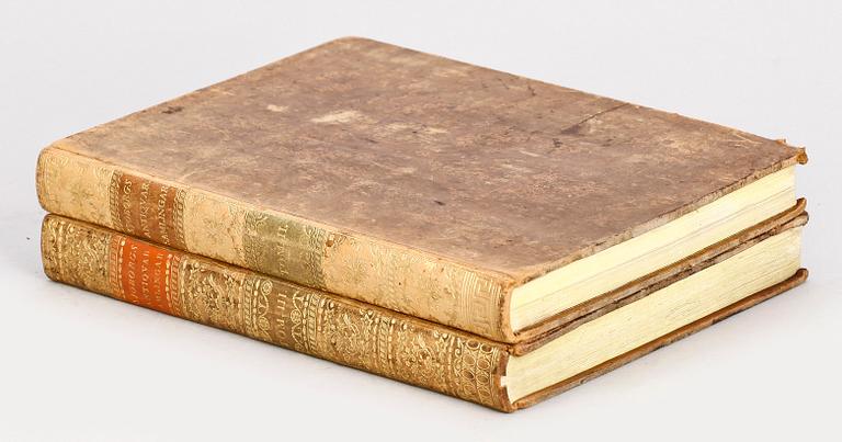 DELAR AV BOKVERK, vol II-III, "Samlingar för Nordens Fornälskare" av NH Sjöborg, Stockholm 1824 resp 1830.