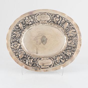 A Swedish silver Baroque style dish, mark of CG Hallberg, 1947.