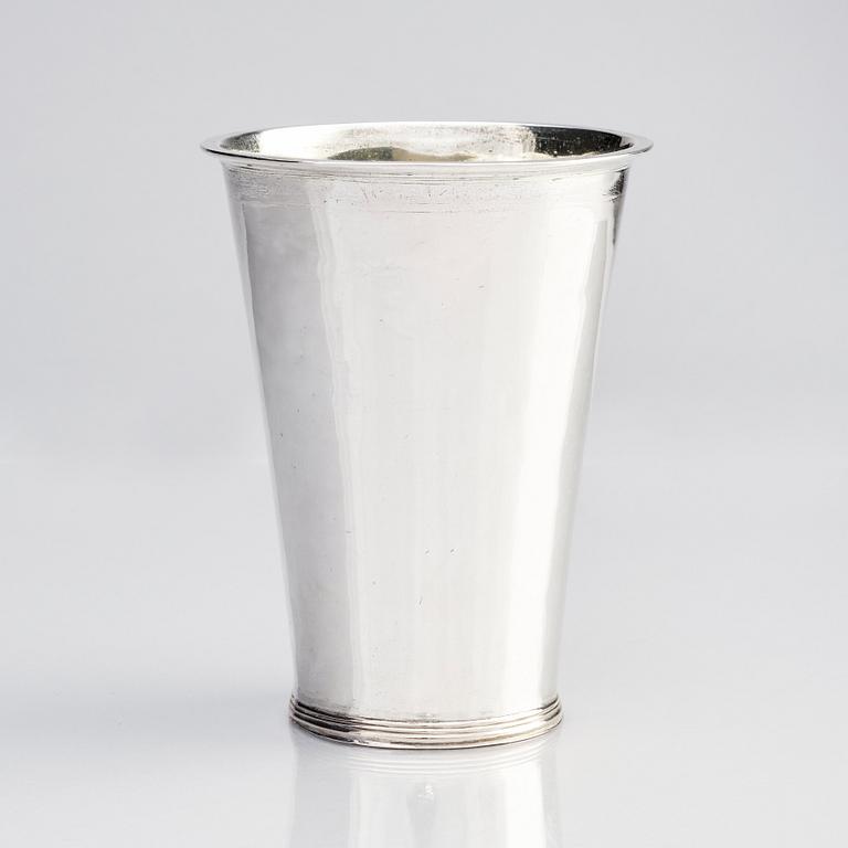 A Swedish Baroque silver beaker, unclear makers mark, possibly Michel Pohl the elder, Stockholm 1699.
