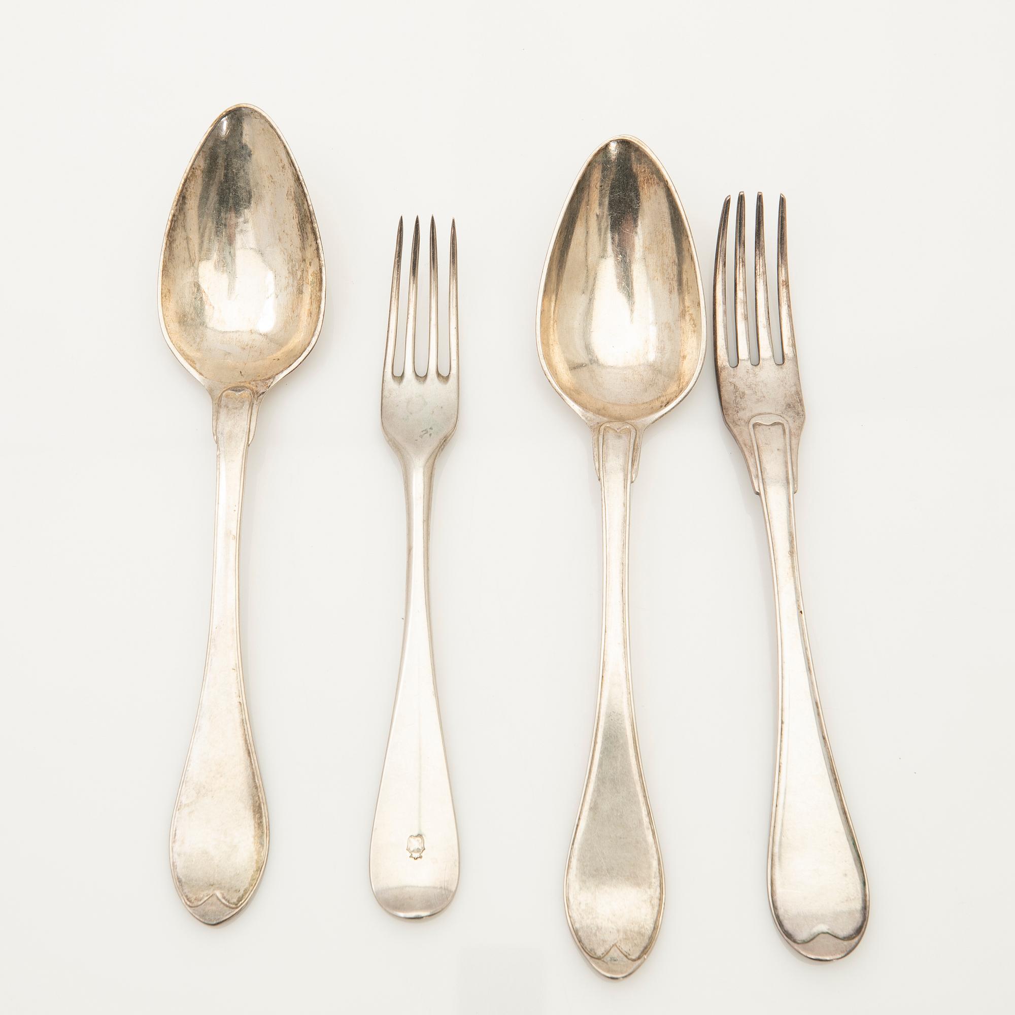 Forks and spoons, 9+7 pcs, Stockholm, 18th-19th century.