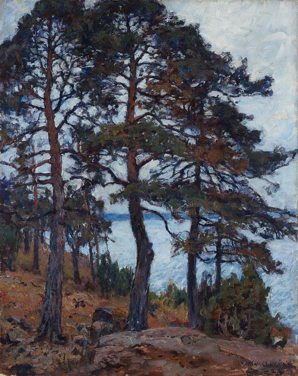 Gottfrid Kallstenius, Coastal landscape with pine trees.