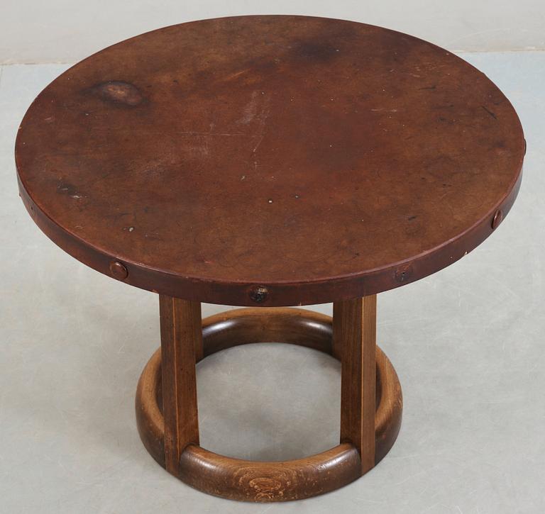 An Axel Einar Hjorth 'Funkis' leather and stained wood table, Nordiska Kompaniet ca 1930.