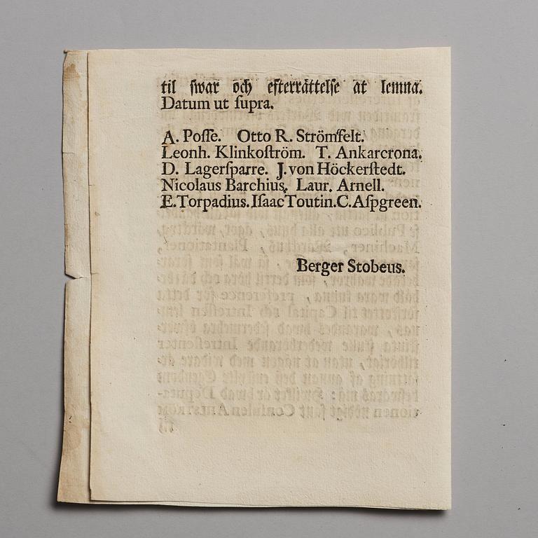 Aktiebrev, Ahlingsåhs Manufaktur Werk (Manufactur-Societet), No 212, 1728, ett tryckt förordnande medföljer.
