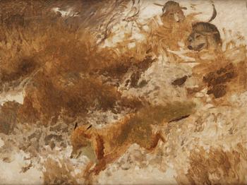 559. Bruno Liljefors, Fox and dogs.