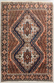 A semiantique Afshar carpet ca 197 x 150 cm.