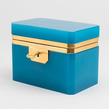 A BOX in blue glass, opaline, Italy?, 20th century latter part.