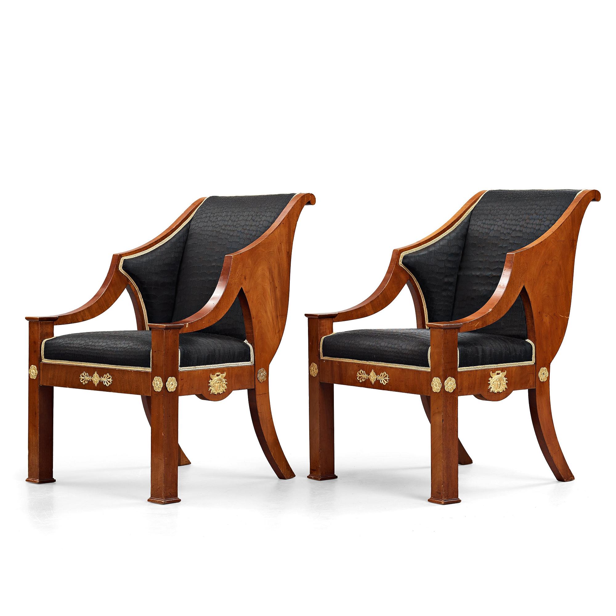 A pair of Swedish Empire armchairs, Stockholm, first half of the 19th century.
