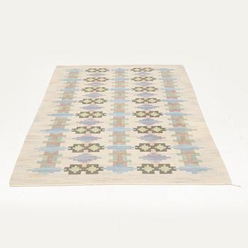 Judith Johansson, a flat weave rug, 'Riddarsporrar', signed JJ, c. 294 x 187 cm.