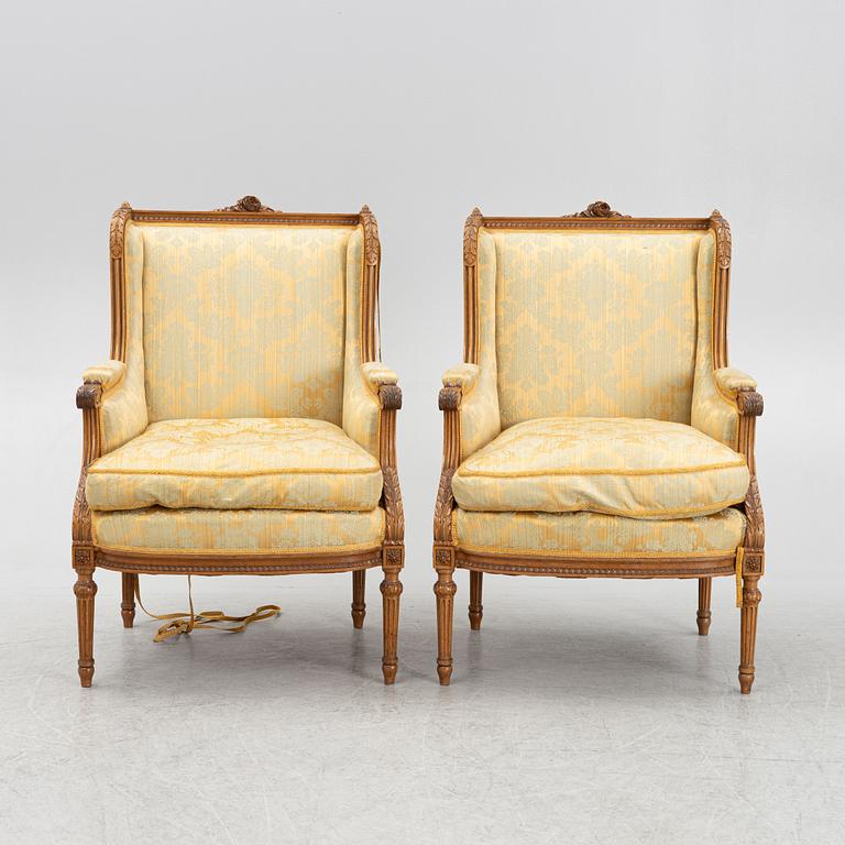 A pair of Louis XV style armchairs, mid-20th Century.
