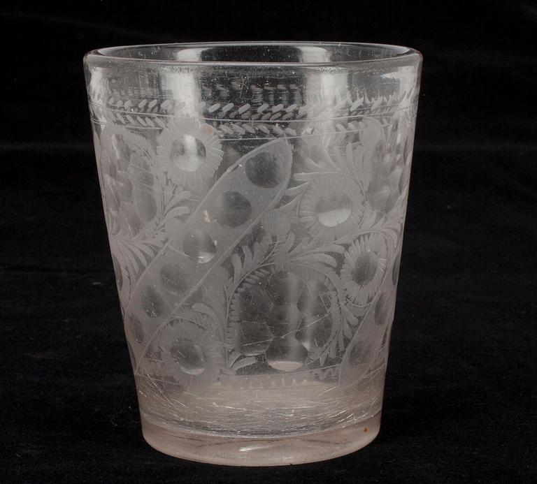 BÄGARE, glas, barock, 1700-tal.