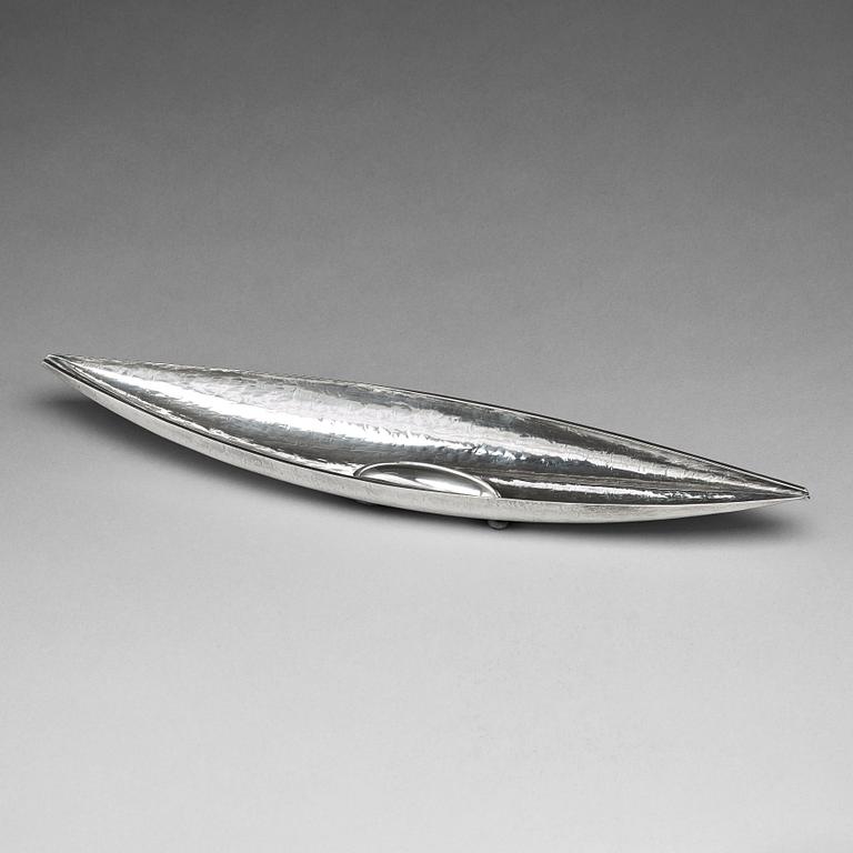 Tapio Wirkkala, a sterling bowl in the shape of a kayak, Hopeakeskus OY, Hämeenlinna Finland 1976.