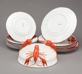 SERVISDELAR, 13 delar, flintgods. Alf Wallander, Kräftservis, Rörstrand. 1900-talets början.