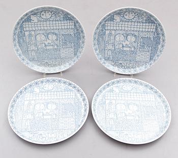 Tallrikar 4 st, porslin, Stig Lindberg, Gustavsberg.