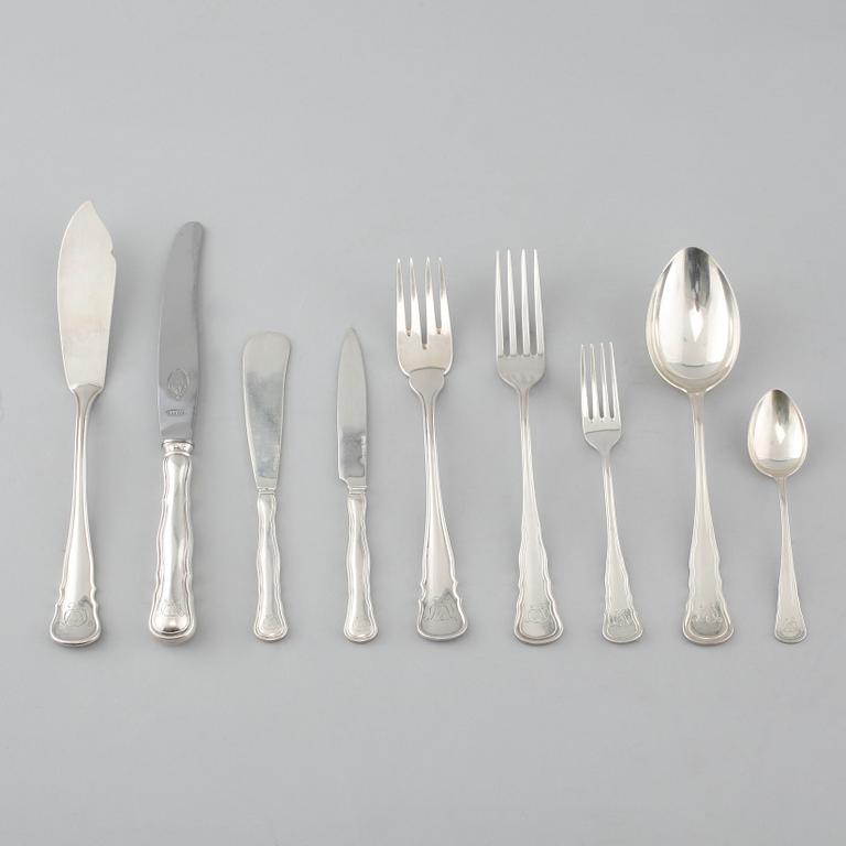 BESTICK, 88 st, silver och rostfritt stål, "chippendale", C.G Hallberg, merparten 1930-tal, ca 3100 g.
