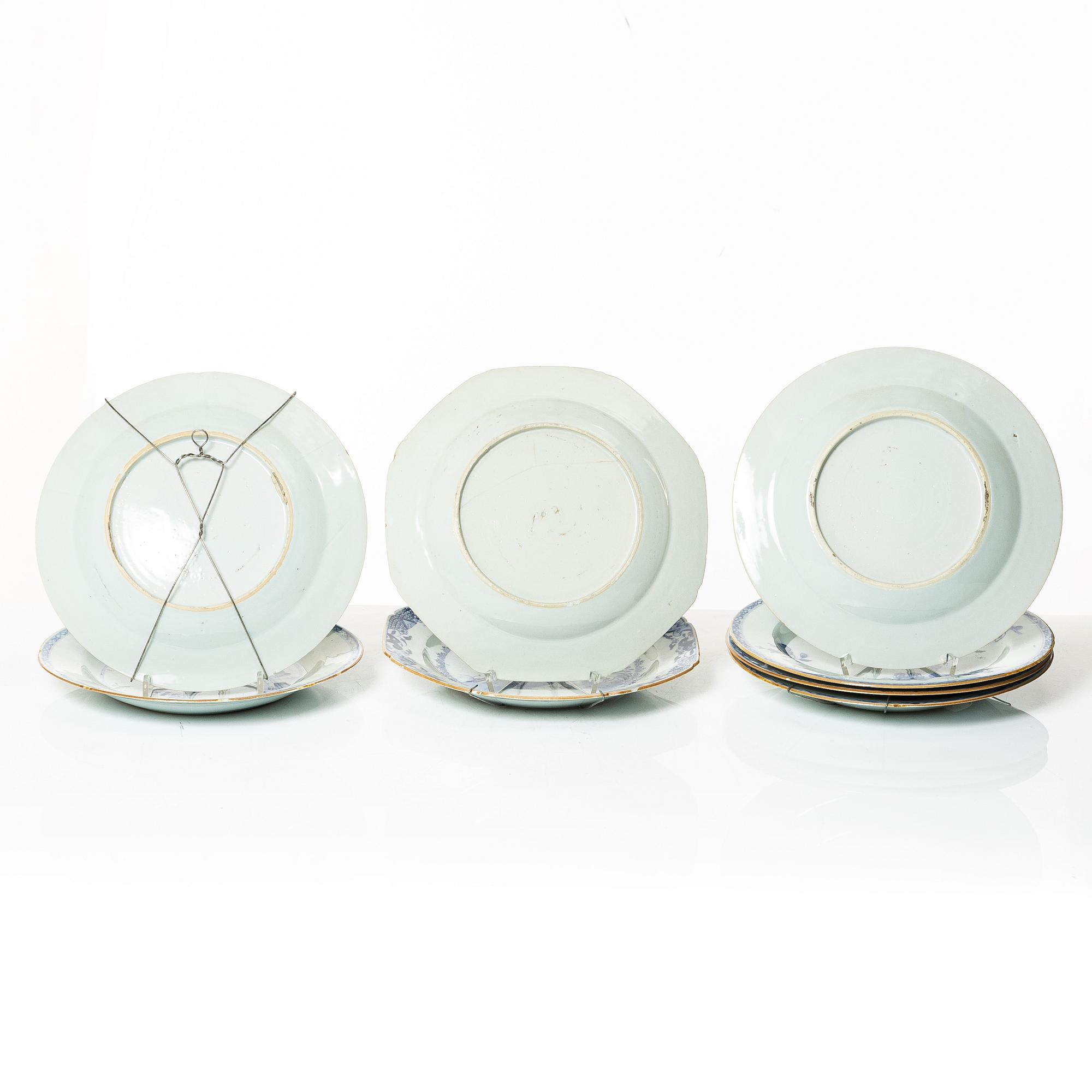 Tallrikar, 10 st, kompaniporslin, Kina, Qingdynastin, Qianlong (1736-95).