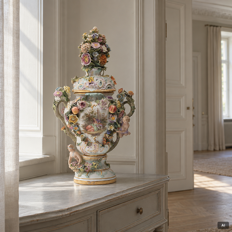 Meissen, Prakturna/lockurna, porslin, sent 1800-tal.