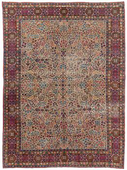 397. An antique 'Millefleur' Kerman Laver carpet, ca 434 x 321 cm.