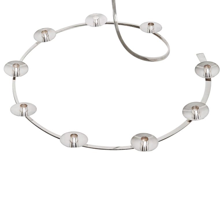 Nils Nisbel, a sterling chandelier, Sigtuna, Sweden 1987, for nine candles.