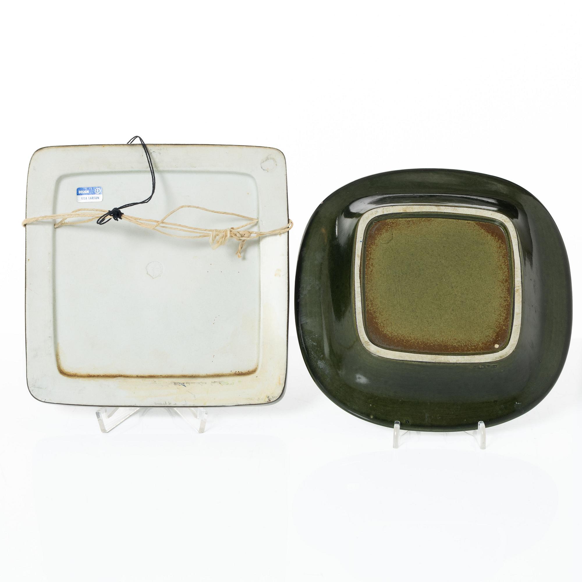 Lisa Larson, a stoneware mirror, wall relief and ashtray,  Gustavsberg.