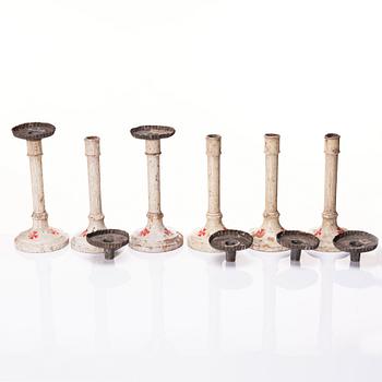 A set of six Empire wooden candlesticks, early 19th century.