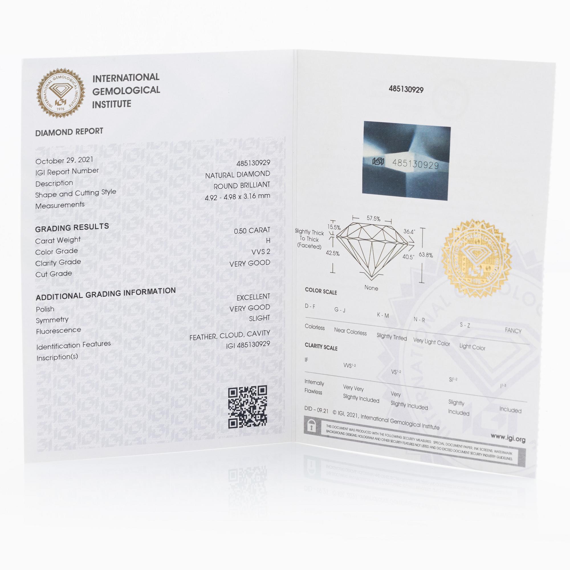 Brilliant cut diamond stud earrings, with IGI report.