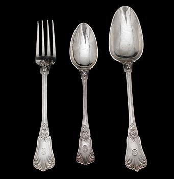 BESTICKSERVISDELAR, 18 st, silver, Gustaf Dahlgren, Malmö 1866.  Totalvikt 1314 g.