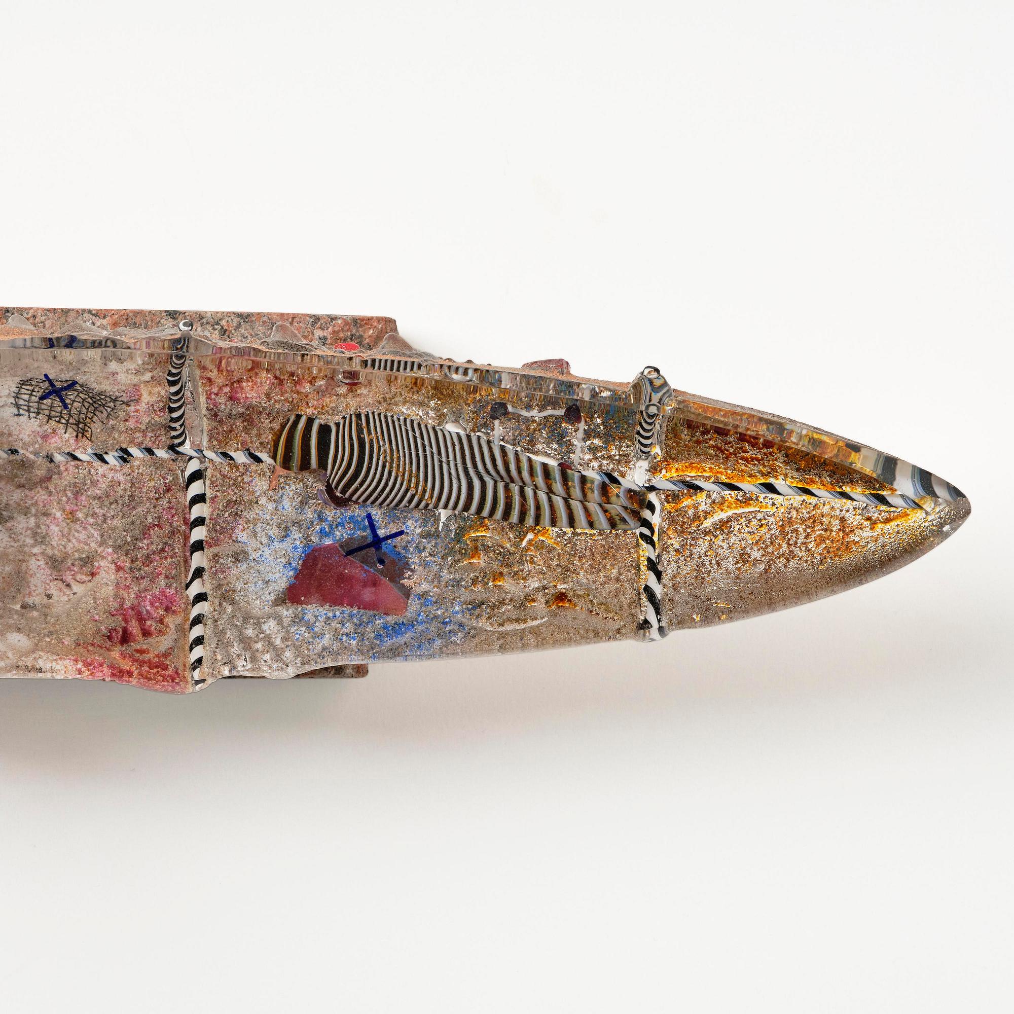 Bertil Vallien, a unique sand cast glass sculpture of a boat, Kosta Boda, Sweden, 1980s.