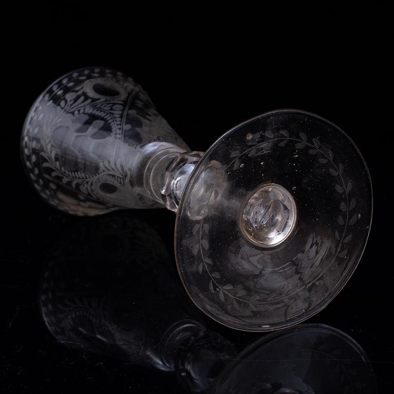 An 18th century wine glass, probably Bohemia.