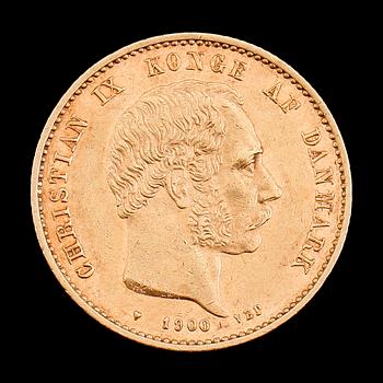 GULDMYNT, 20 kroner, Christian IX, 1900. Vikt ca 9 gram.
