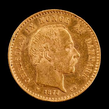 GULDMYNT, Christian IX, Danmark, 1877. Vikt ca 4 g.