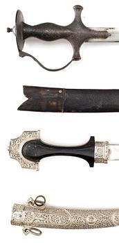 TULWAR samt DOLKAR, 2 st, orientaliska, 1800/1900-tal.