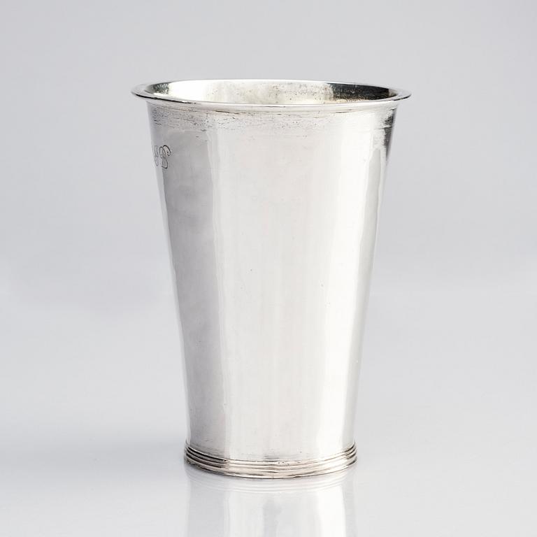 A Swedish Baroque silver beaker, unclear makers mark, possibly Michel Pohl the elder, Stockholm 1699.