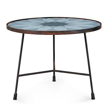 Kerstin Hörlin-Holmquist, an enamelled top table on an iron base, Nordiska Kompaniet, Sweden 1950's.