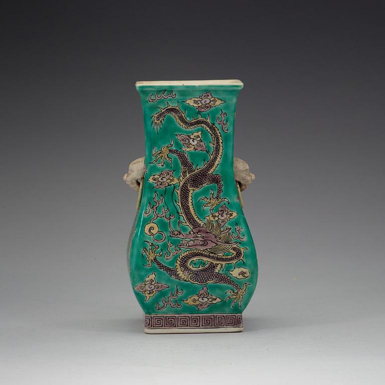 A green bisquit dragon vase, Qing dynasty 19th century.