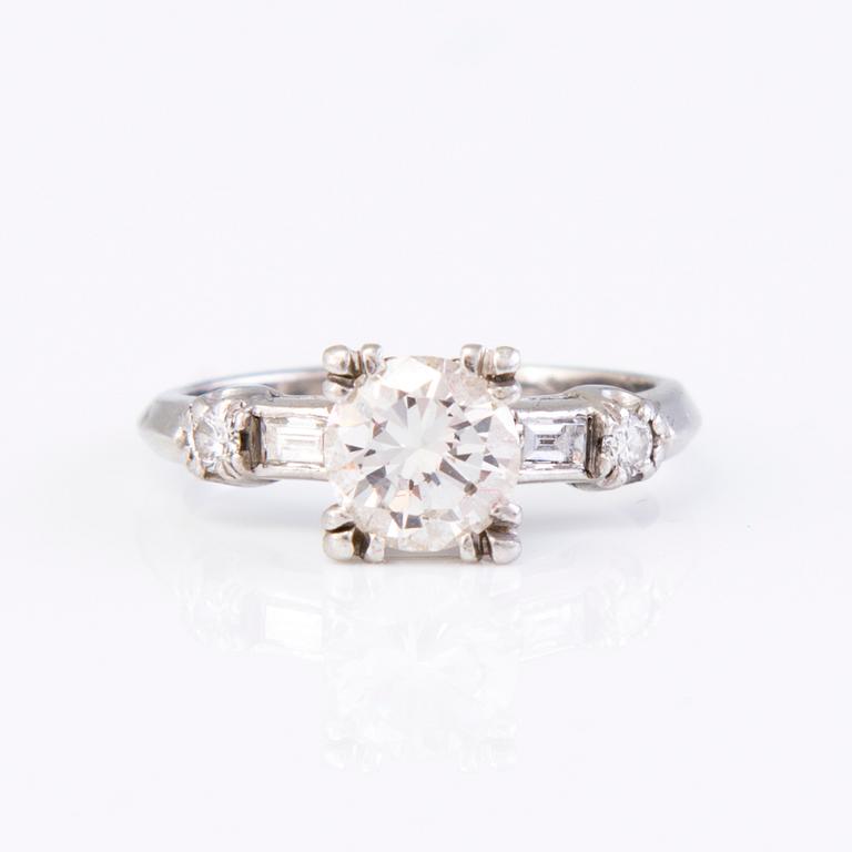 A palladium ring with brilliant and baguette cut diamonds ca. 1.62 ct in total.