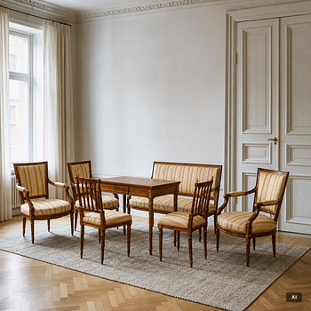 A seven-piece seating group, Louis XVI style, early 20th Century.