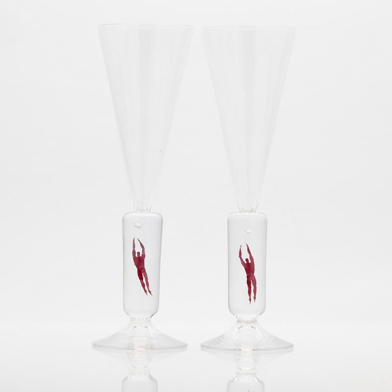 Bertil Vallien, "Millenium", Champagneglas, ett par, Kosta Boda.