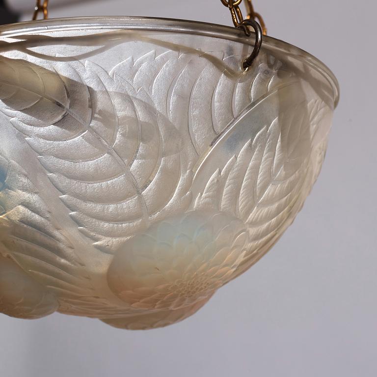 René Lalique, an opalescent "Dahlias" cast glass ceiling light, France 1920's-30's.