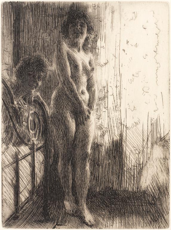 ANDERS ZORN, etching, signed Zorn in pencil. Executed in 1903. "A Dark Corner - Dunkelt hörn".