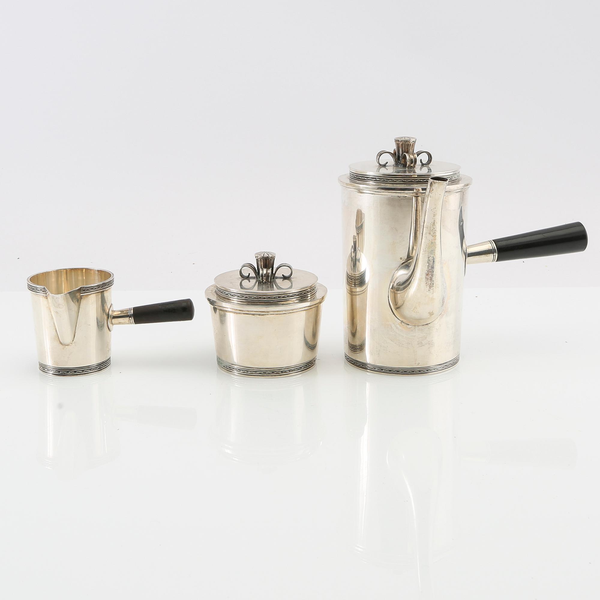 Carlman Silversmide, kaffeservis 3 delar, silver Stockholm  1948.